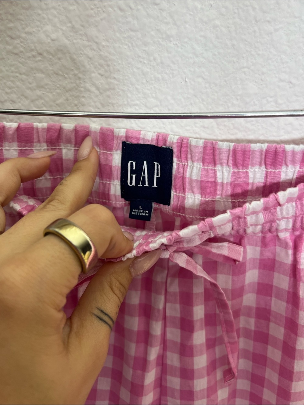 GAP • pink gingham pants 100% cotton size large - Picture 5 of 9